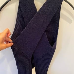NWT Anthropologie XSP sleeveless navy sweater midi dress cross-cross back
